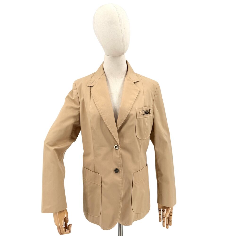 Vintage 80s Etienne Aigner Tan Equestrian Logo Clasp Pockets Blazer Jacket
